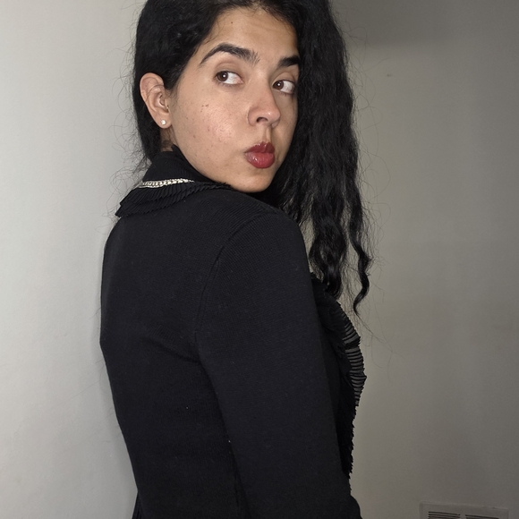 Black Ruffled Cardigan - Picture 4 of 6